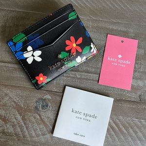 NEW Kate Spade Staci Sailing Floral WLR00495 Slim Card Holder In Black Multi